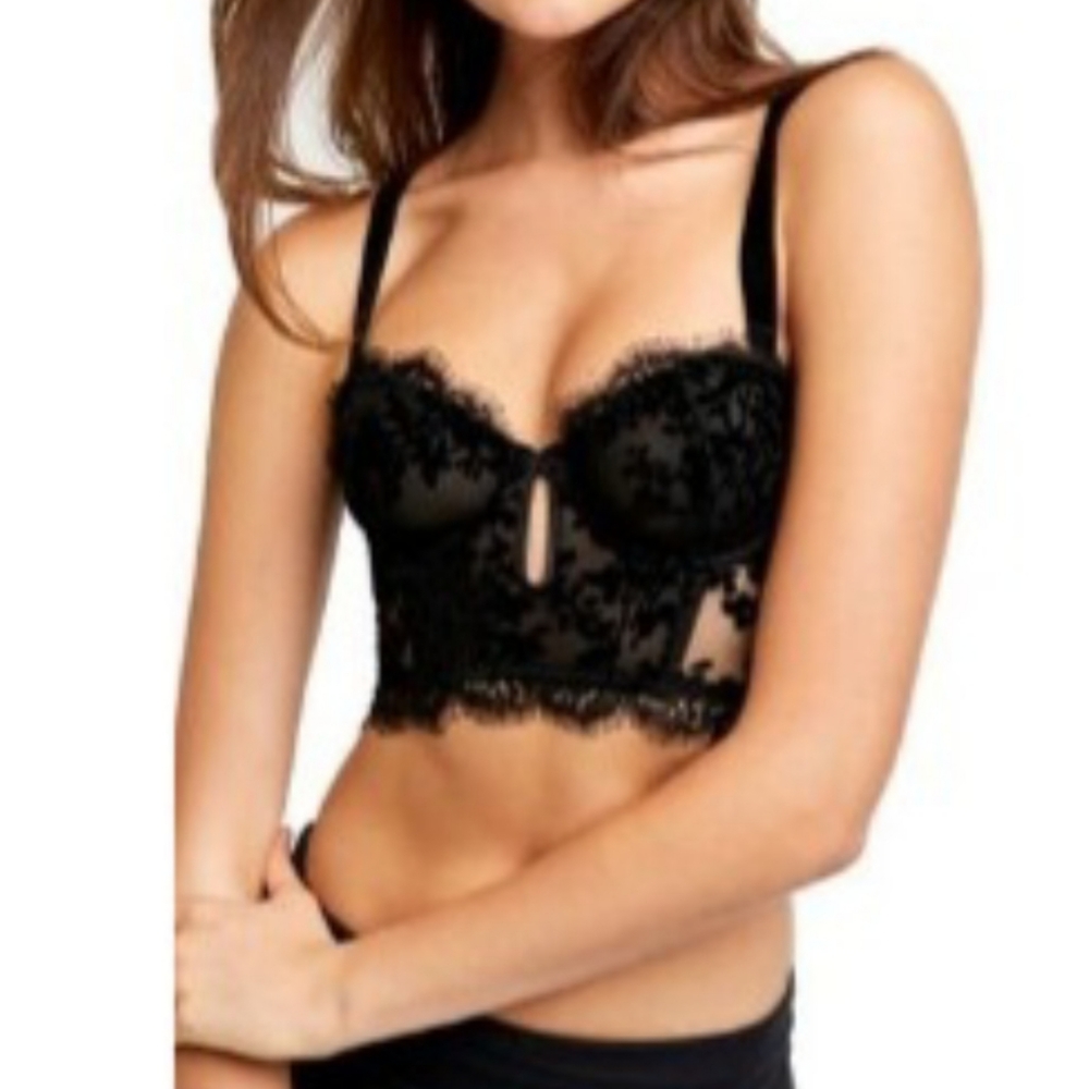 INTIMATELY FREE PEOPLE Fringed Lace Longline Bra Color Black Size medium